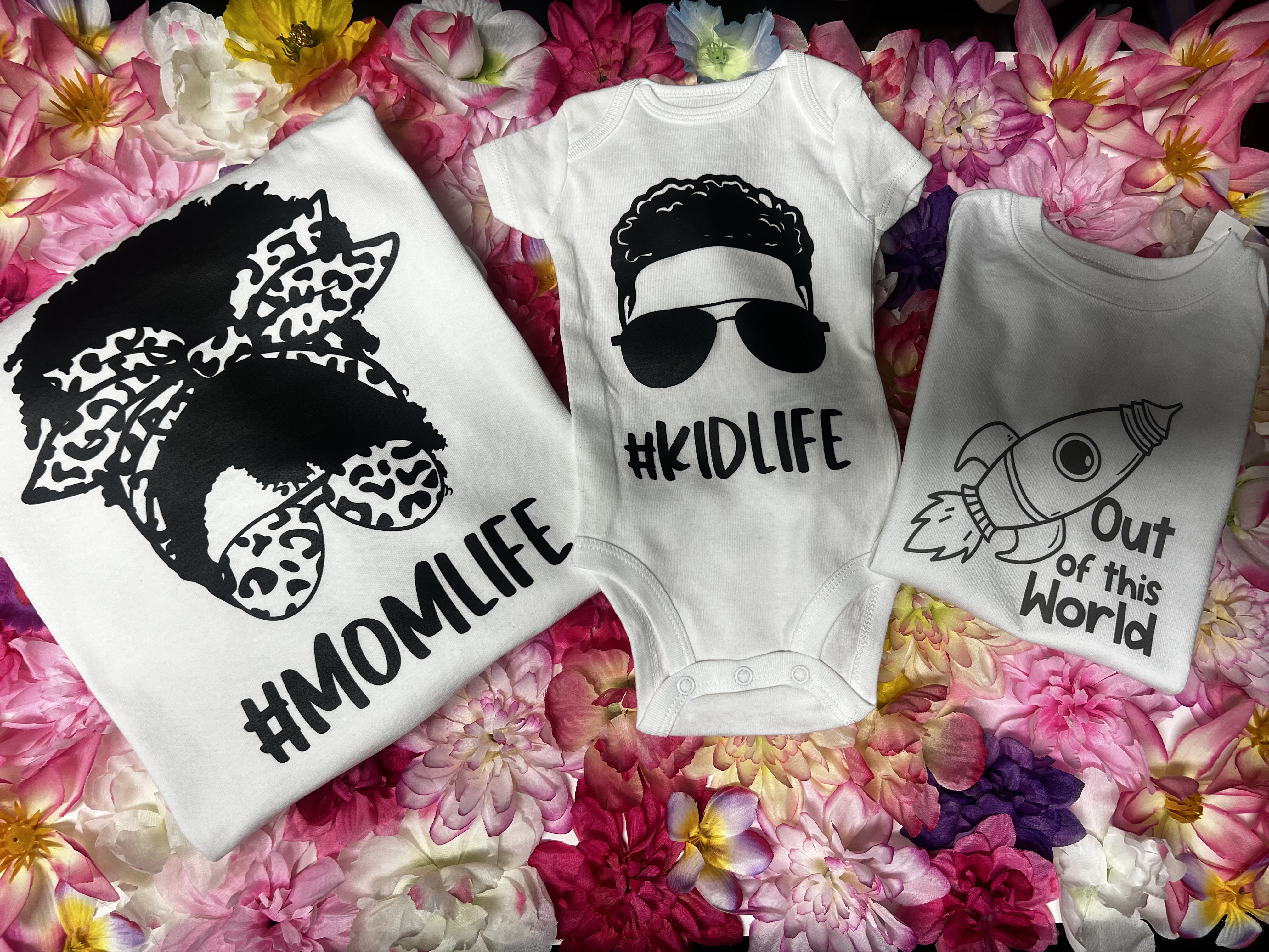 Custom momlife shirt and kidlife baby onesie matching set