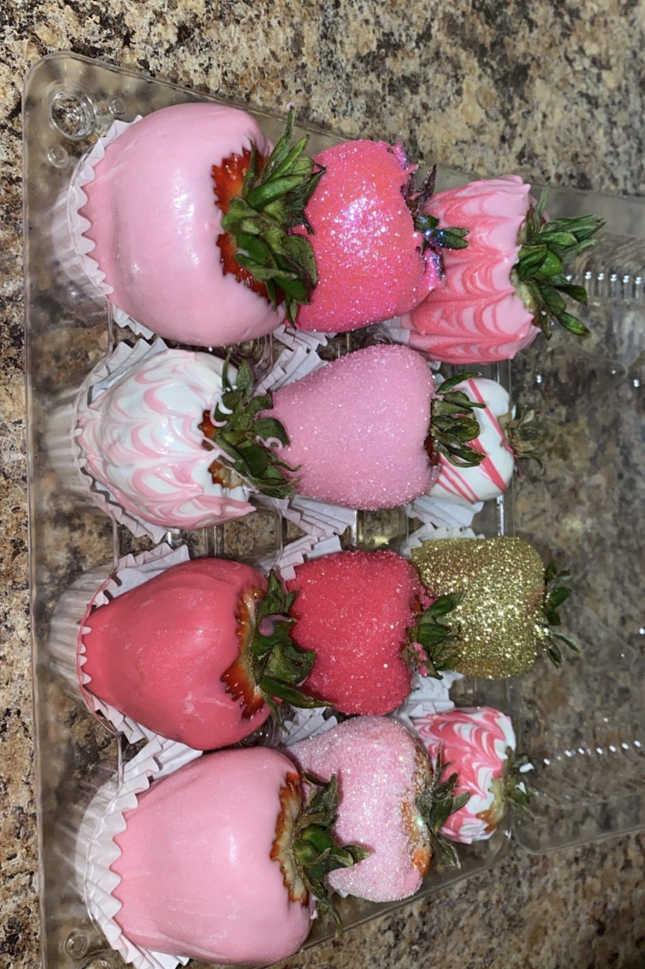 Pink and gold chocolate dipped strawberries