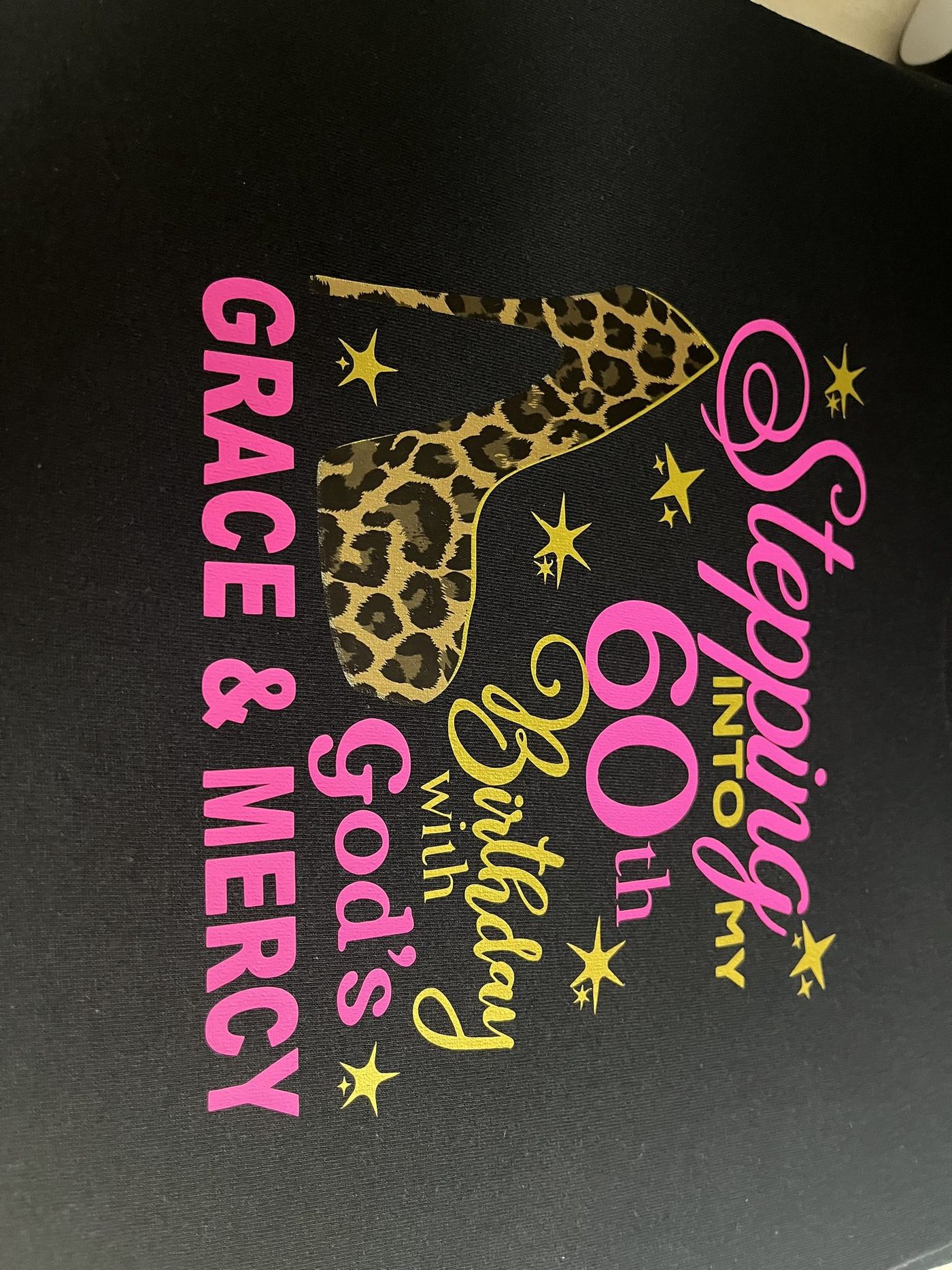 Custom 60th birthday celebration tshirt with leopard print design