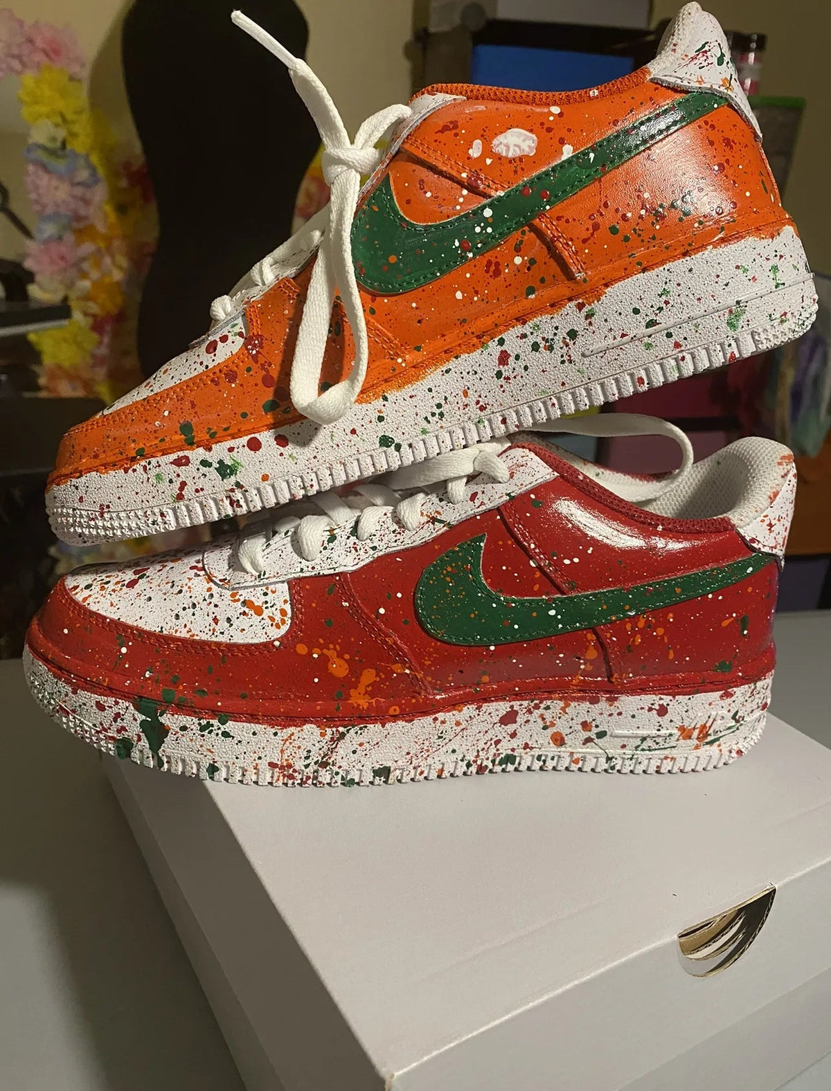 Custom Painted Sneakers Orange Green